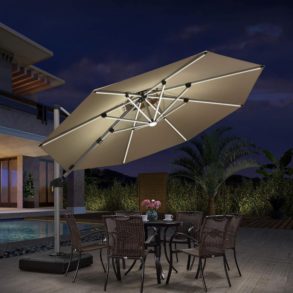 11ft Solar Powered LED Patio Umbrella Navy Blue W468906
