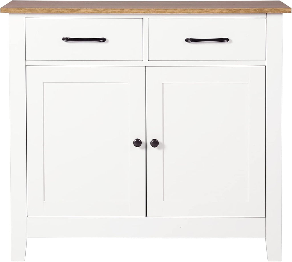 Ivory White Kitchen Sideboard Buffet Storage Cabinet with 2 Drawers P461269