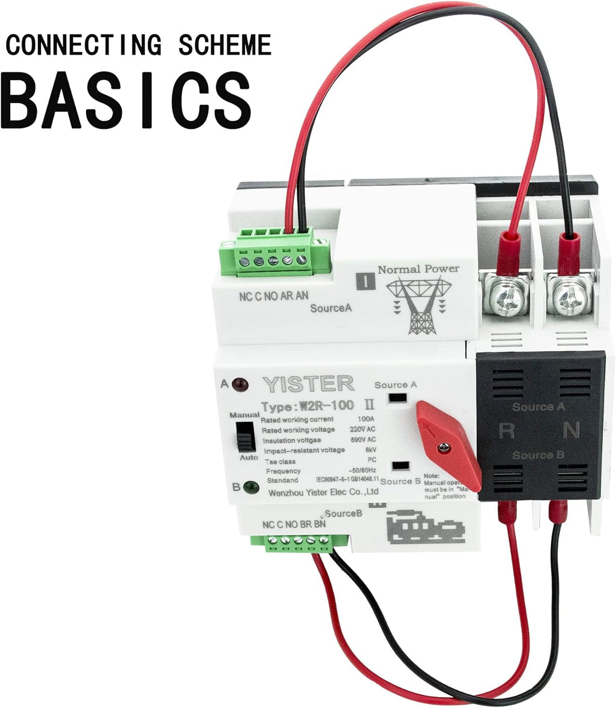 WiFi RF433 Remote Control 2P Dual Power Automatic Transfer Switch 16-100A Din Rail Mounted I350042
