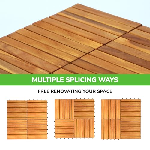 10 PCS Waterproof Acacia Wood Patio Tiles, 12”x12” (10sq.ft per Box) V22202