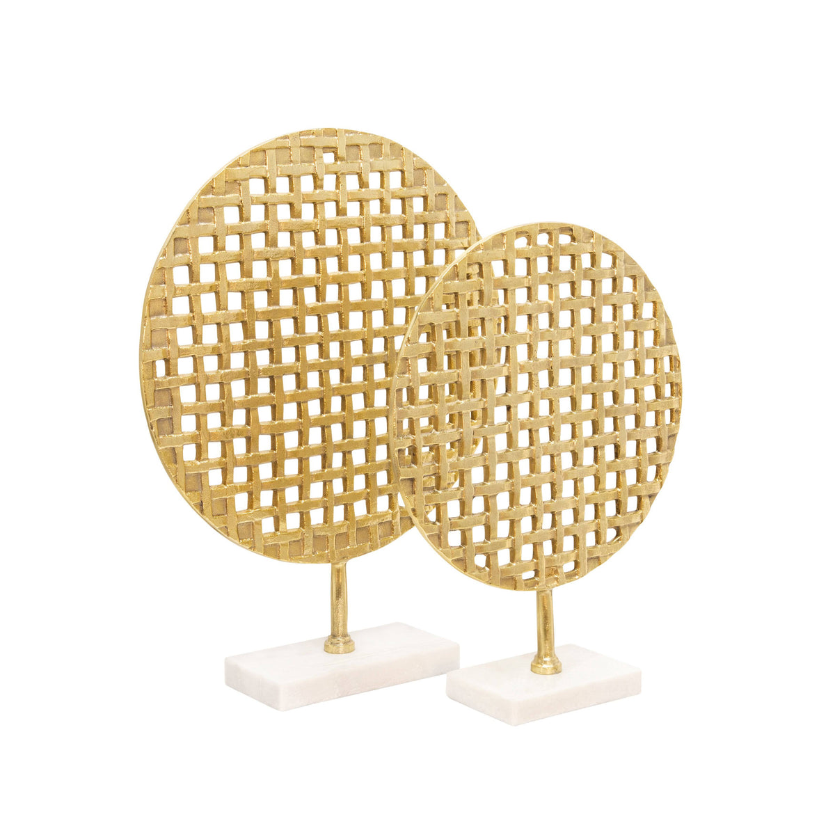 Gold Metal Round Mesh Deco on Marble Base J762
