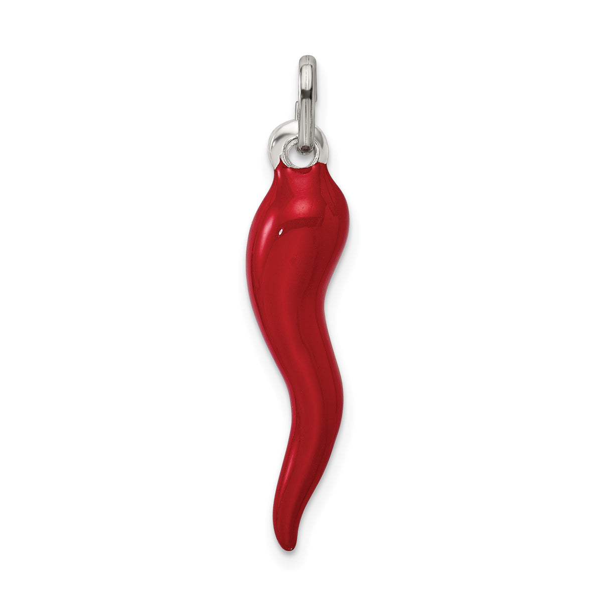 Sterling Silver Red Enamel Italian Horn Charm Pendant with Rope Chain Necklace 16'' U271
