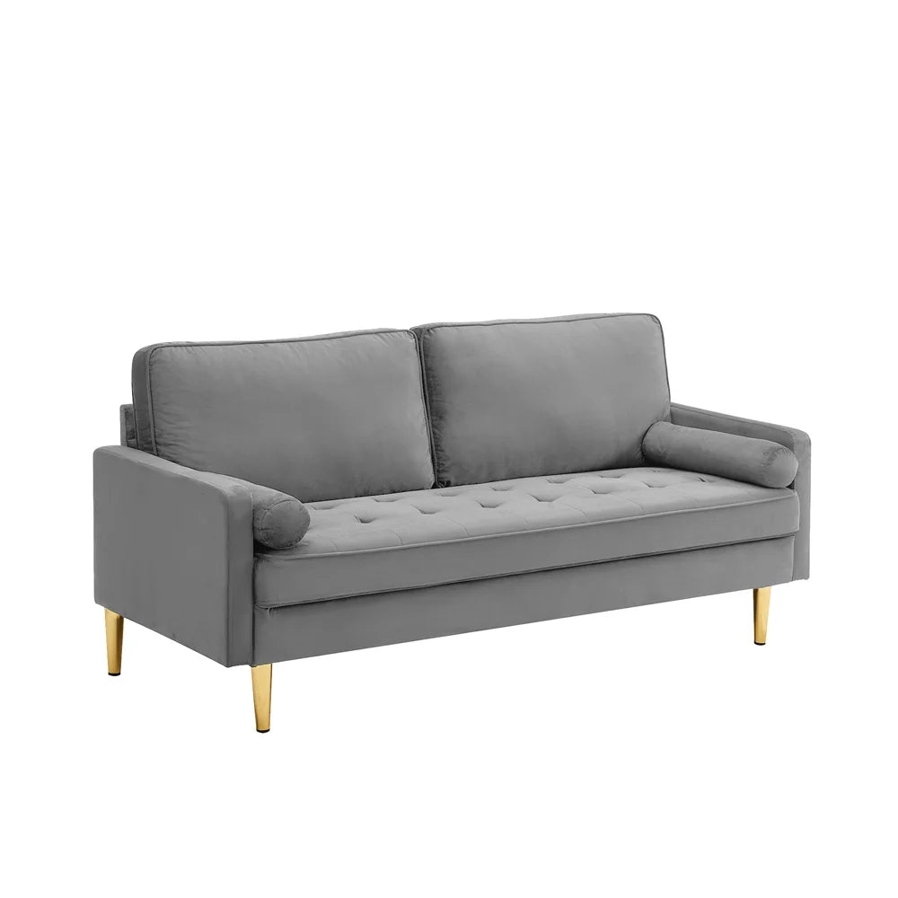 67" Velvet Tufted Loveseat Sofa with Bolster Pillows I18441