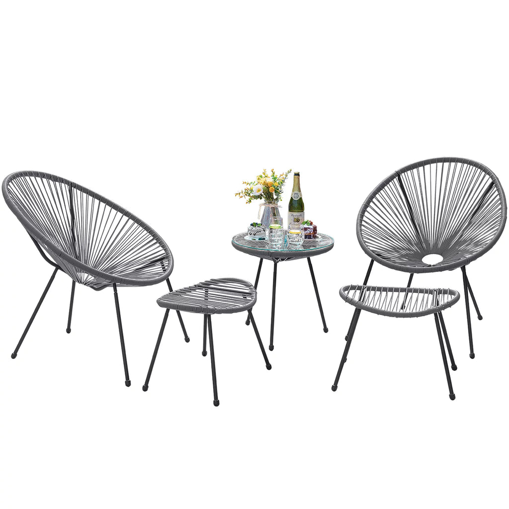 5 Pieces PE Rattan Woven Rope Chair Set with Coffee Table C2484