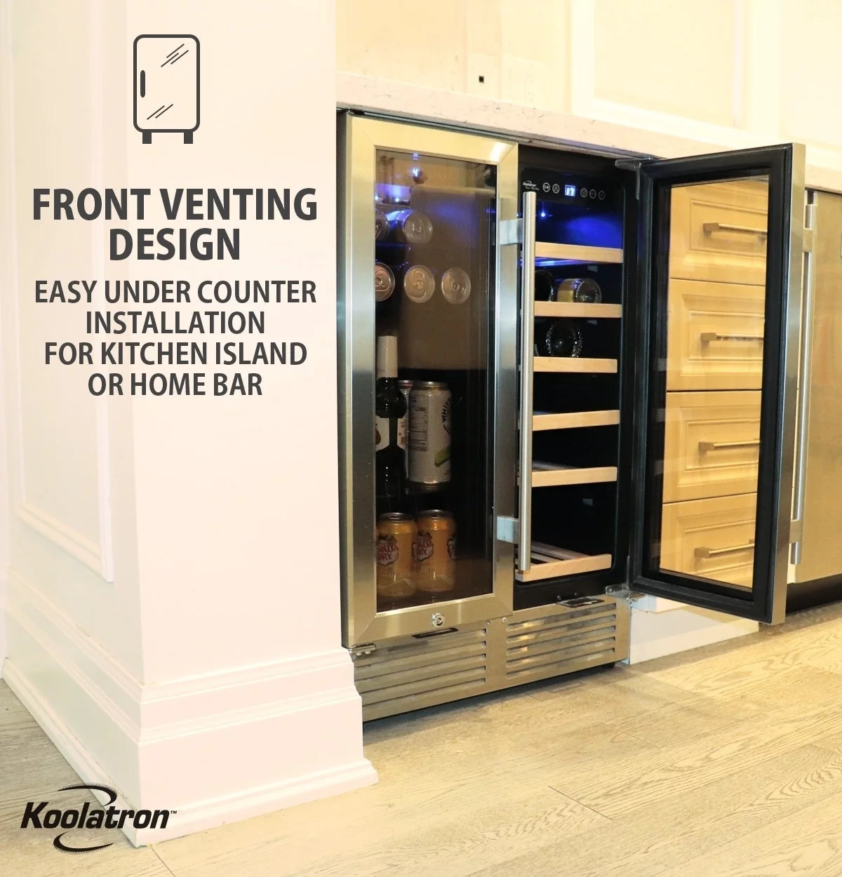 18 Bottles and 56 Cans 24 Inch Dual Zone Wine Cooler and Beverage Fridge A78191