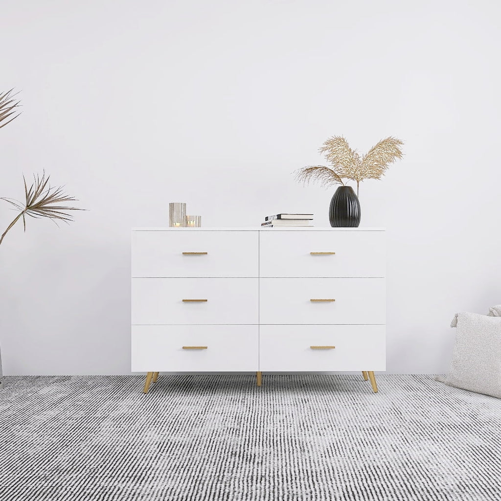 White 6 Drawer High Glossy Chest of Drawer with Golden Handle Y14878