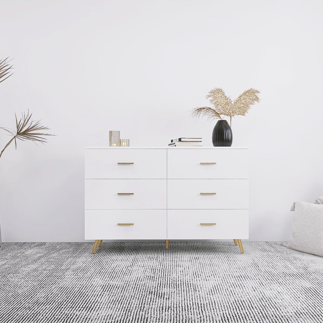 White 6 Drawer High Glossy Chest of Drawer with Golden Handle Y14878