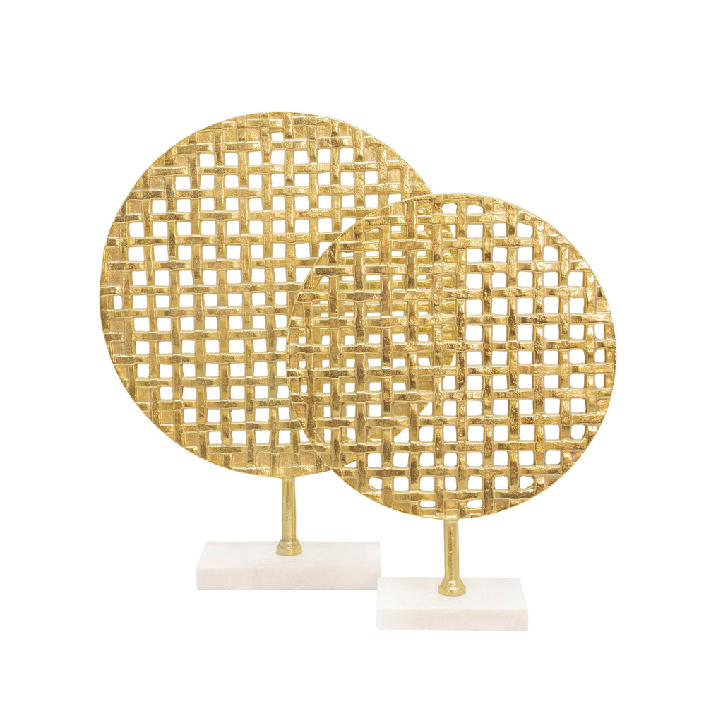 Gold Metal Round Mesh Deco on Marble Base J762