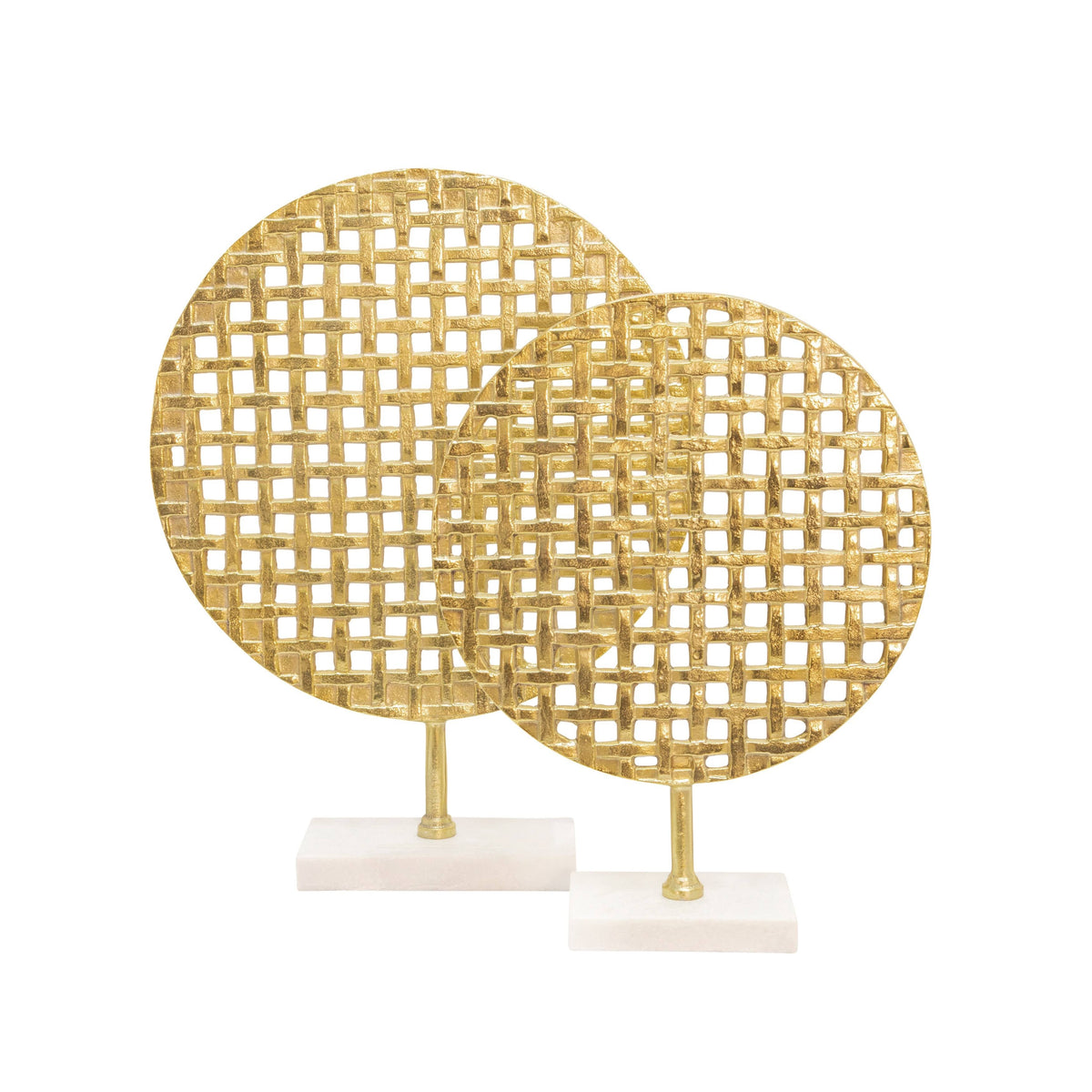 Gold Metal Round Mesh Deco on Marble Base J762