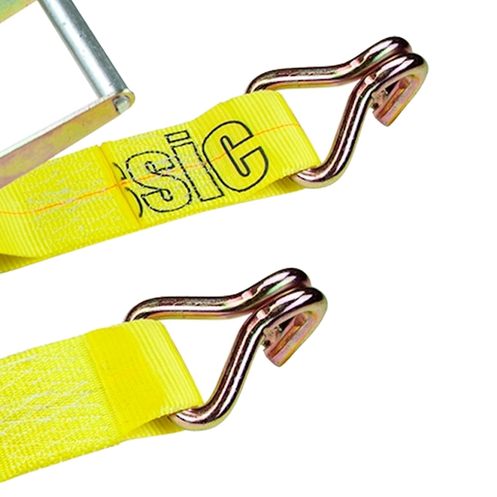 Ratchet Strap with Wire Hooks, 3 inch x 27 foot, 2 Pack, Yellow, 5000 Lbs SWL K8752