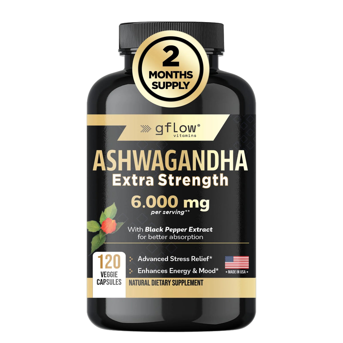 Ashwagandha 6000mg Black Pepper Capsules N444196