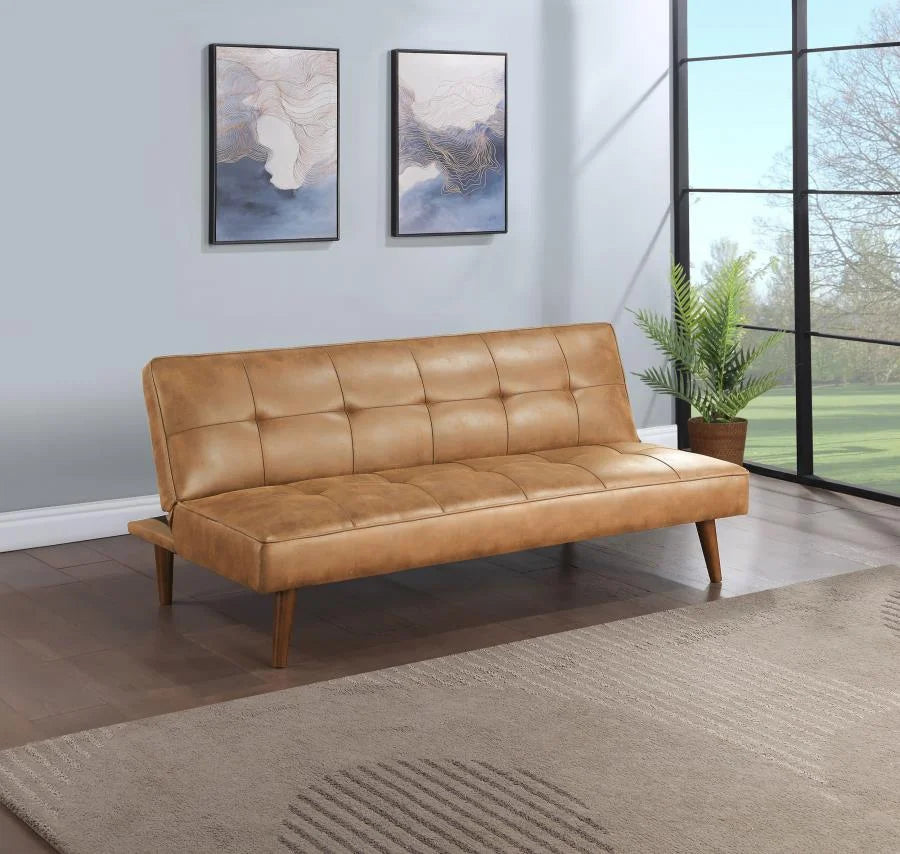 Saddle Brown Faux Leather Tufted Convertible Sofa Bed S794