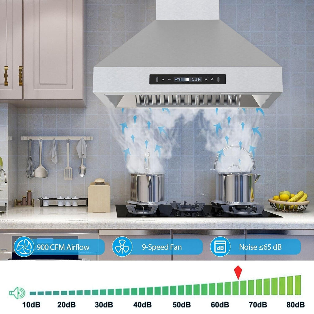 30 inch Wall Mount Range Hood Stainless Steel 900CFM 3-speeds S5146