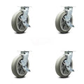 8 inch x 2 inch Thermoplastic Rubber Wheel Swivel Casters with Brakes Set of 4 Gray U725