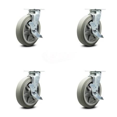 8 inch x 2 inch Thermoplastic Rubber Wheel Swivel Casters with Brakes Set of 4 Gray U725