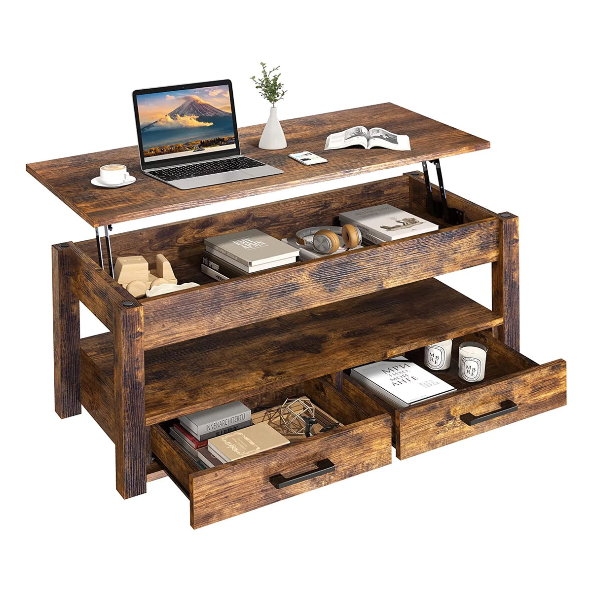 23 In Lift Top Coffee Table with 2 Drawers, Brown N223