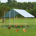 Extra Large Metal Chicken Coop Walkin Hen Run House Cage Silver M567280