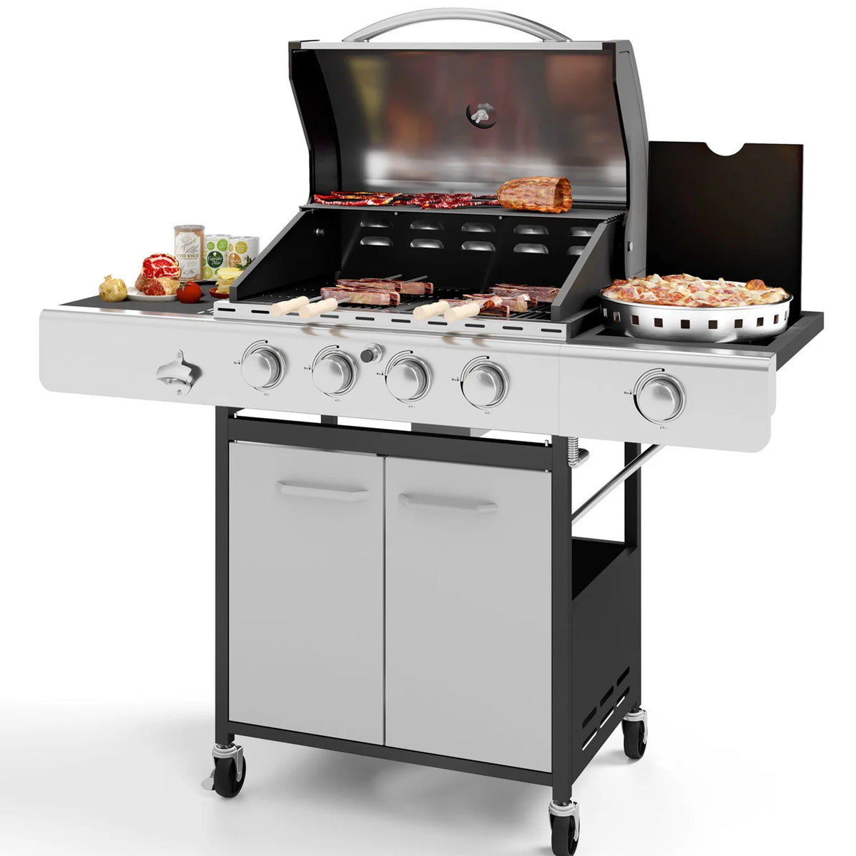 4 Burner Propane Gas Grill with Side Burner Stainless Steel A107521