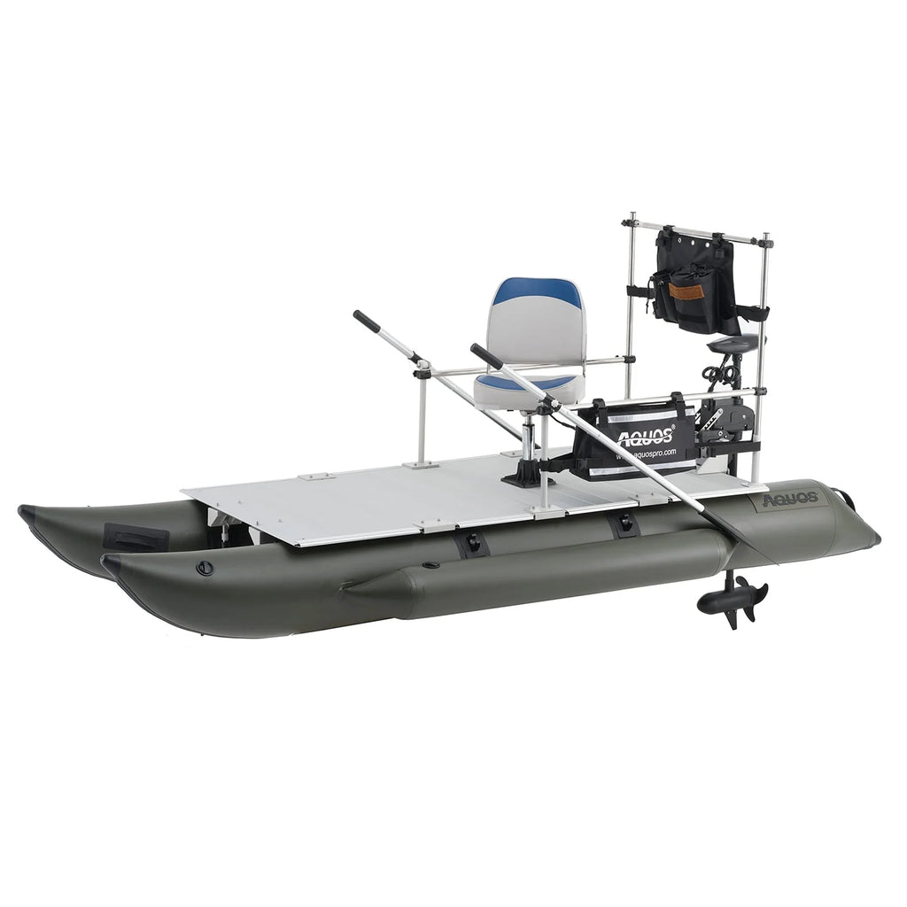 11.5ft Inflatable Pontoon Boat with Black 12V 55LBS Remote Trolling Motor and Foot Control M80113