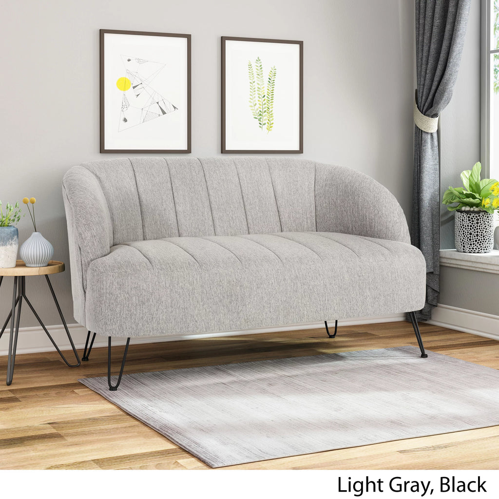 Light Gray Fabric Loveseat with Hairpin Legs N4759