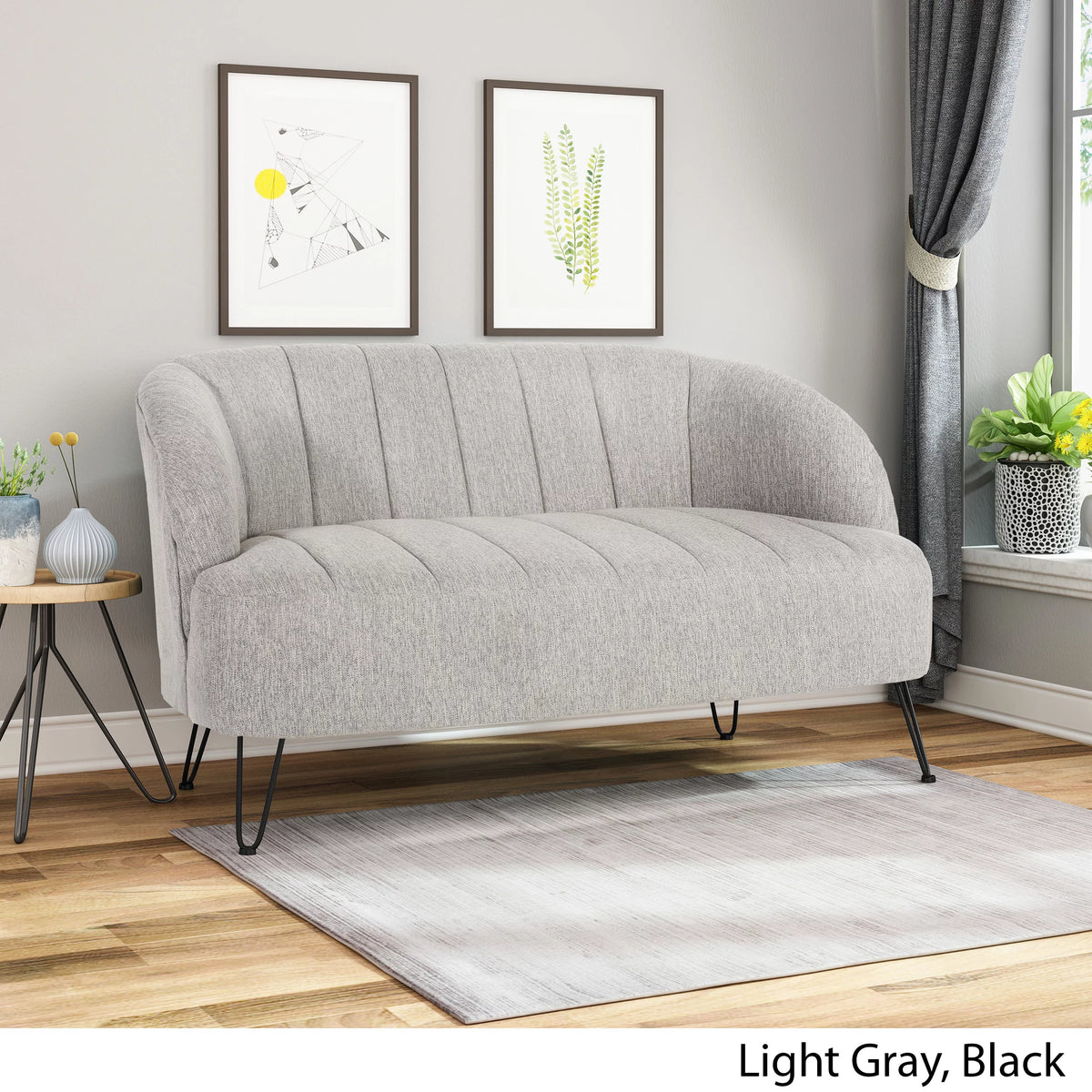 Light Gray Fabric Loveseat with Hairpin Legs N4759