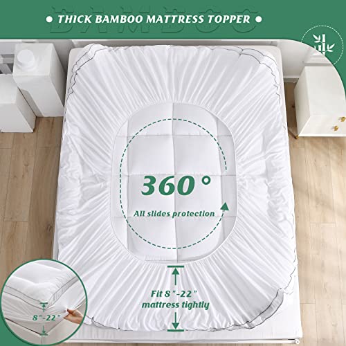 Twin XL Size Cooling Mattress Pad Cover Rayon from Bamboo Quilted Fitted Mattress Topper with 19 Inches Deep Pocket D870