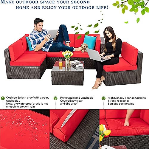 6 Pieces PE Wicker Rattan Sectional Sofa Set with Coffee Table X5152