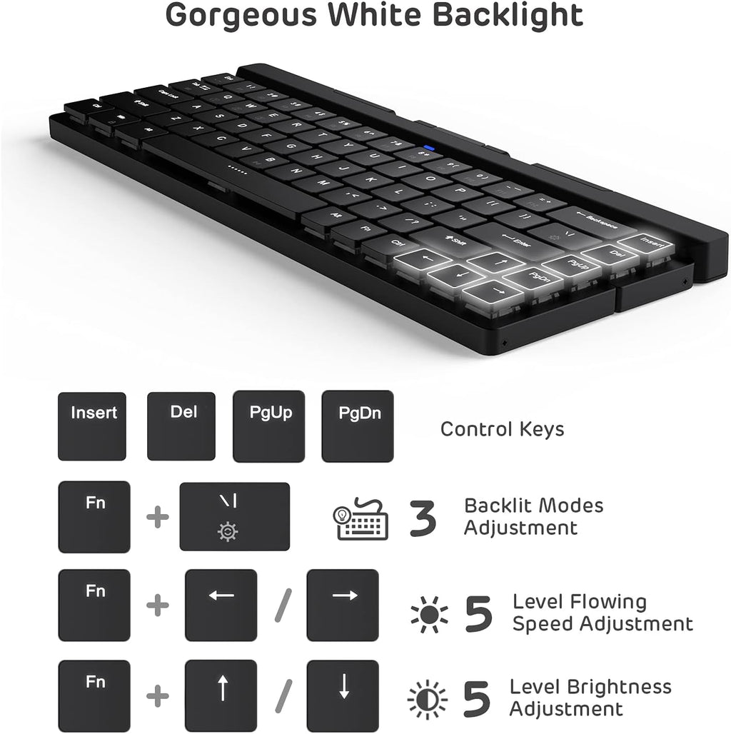68 Keys 60% Foldable Mechanical Keyboard with Aluminum Body, White Backlit, Low Profile Clicky White Switches, Pack of 2 U206497
