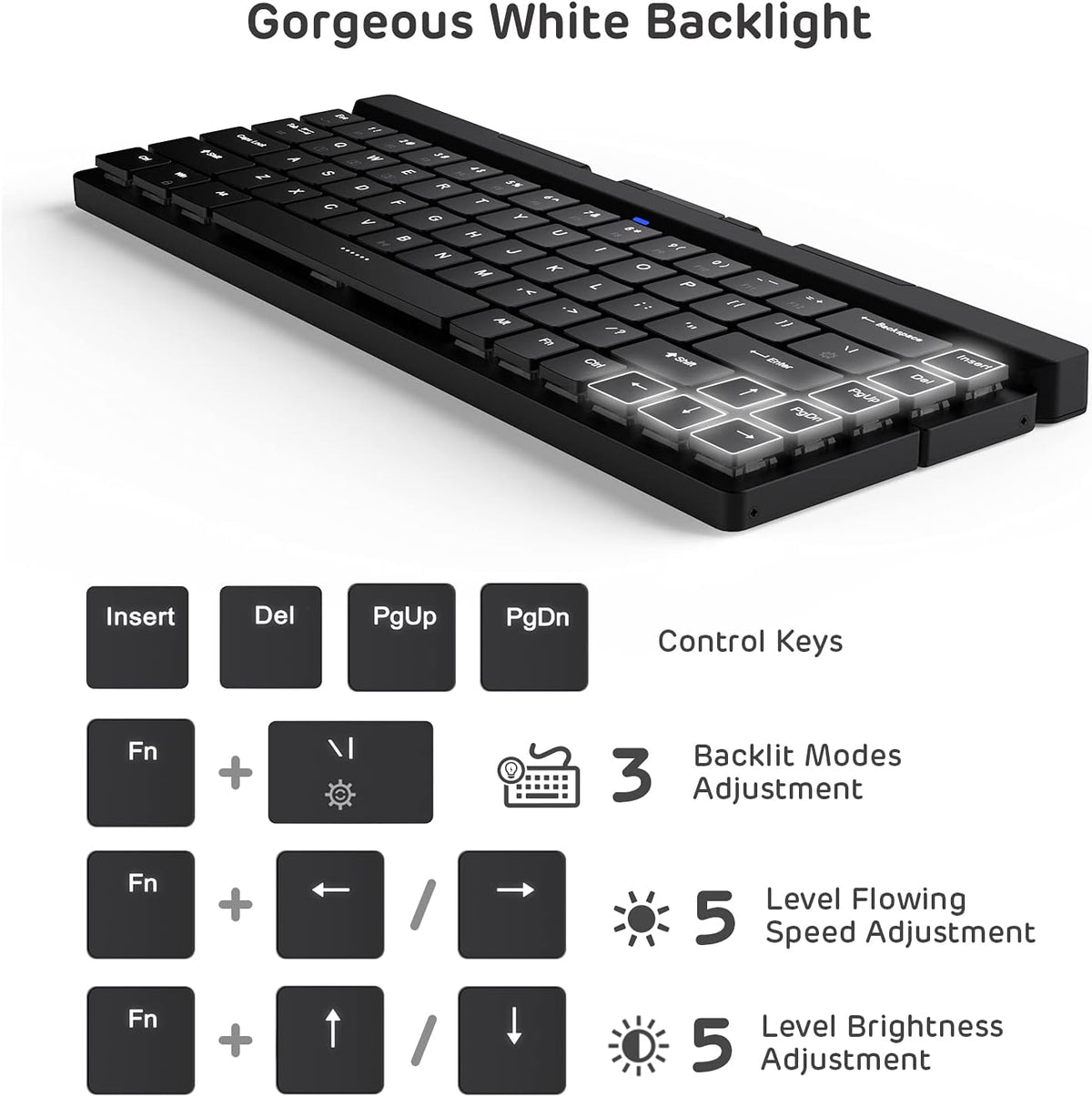 68 Keys 60% Foldable Mechanical Keyboard with Aluminum Body, White Backlit, Low Profile Clicky White Switches, Pack of 2 U206497