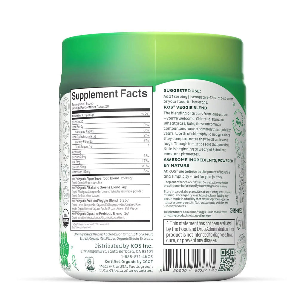 USDA Organic Super Greens Powder with Spirulina, Chlorella & Wheatgrass, Green Apple Sorbet Flavor, 28 Servings N631