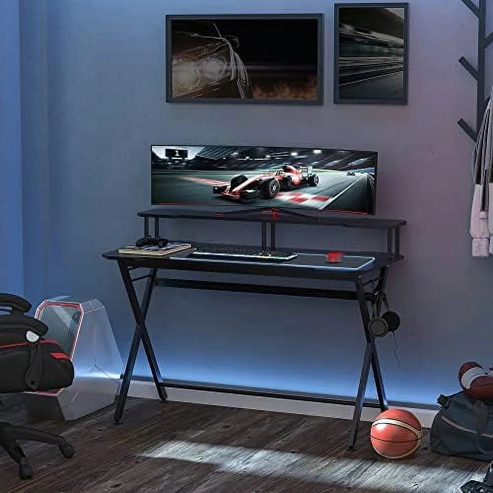 55 Inch Black Gaming Desk with Monitor Stand T365