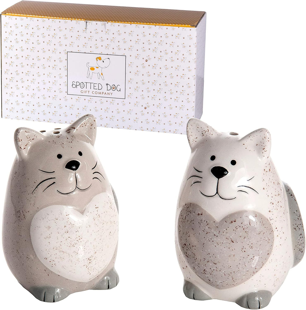 Cat Salt and Pepper Shakers Set, Ceramic Gray and White E1539