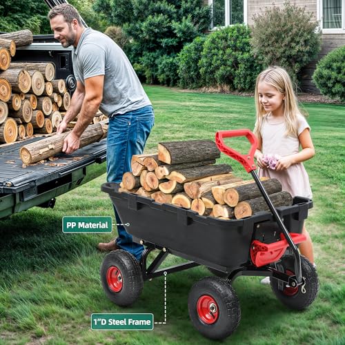 Heavy Duty Garden Dump Cart with 10" Pneumatic Tires T5213