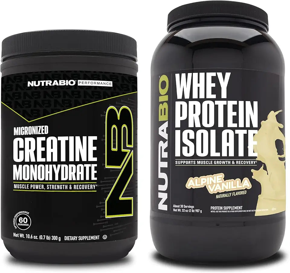 Unflavored Creatine Monohydrate and Alpine Vanilla Whey Protein Isolate B1438