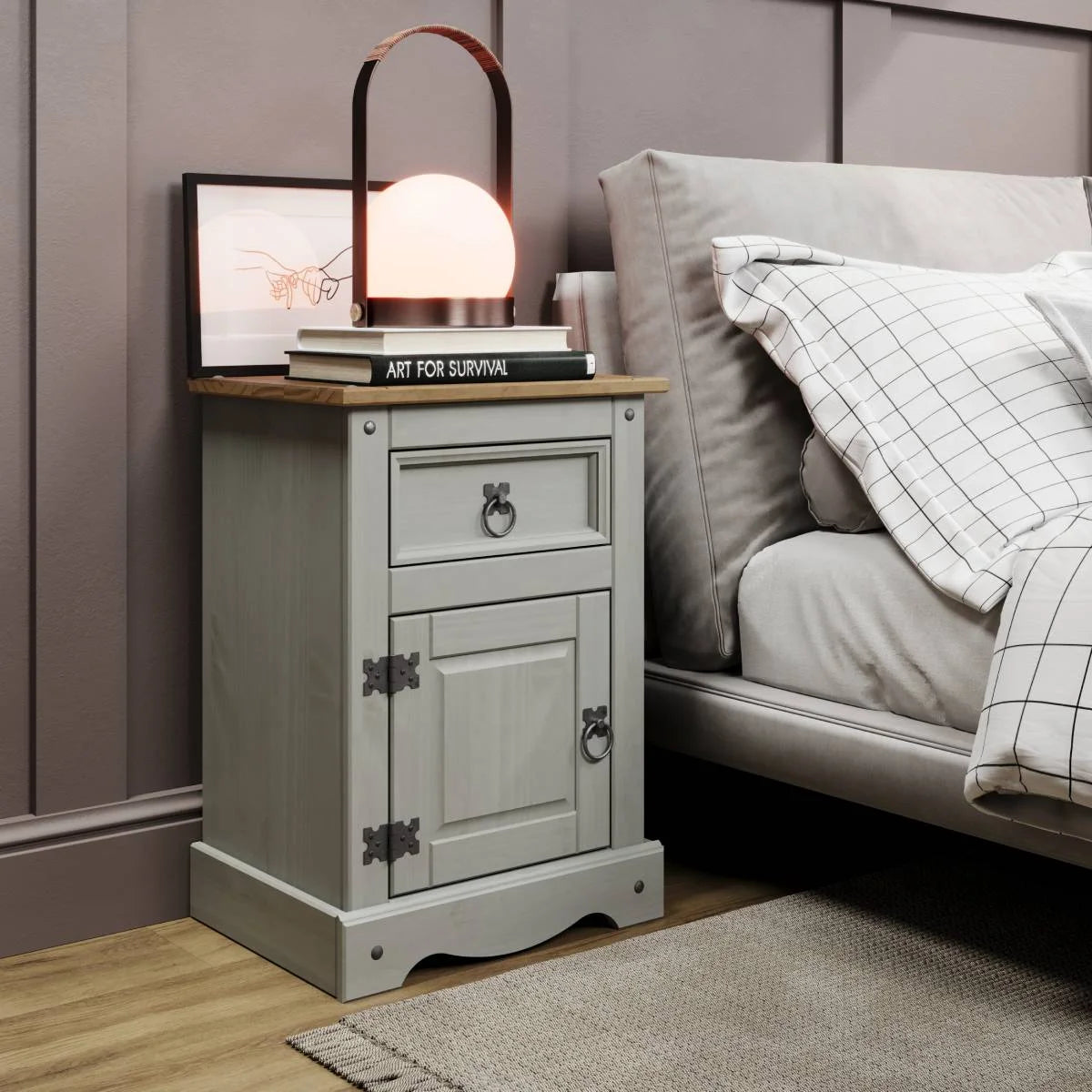Gray 1 Door 1 Drawer Wood Nightstand L360978