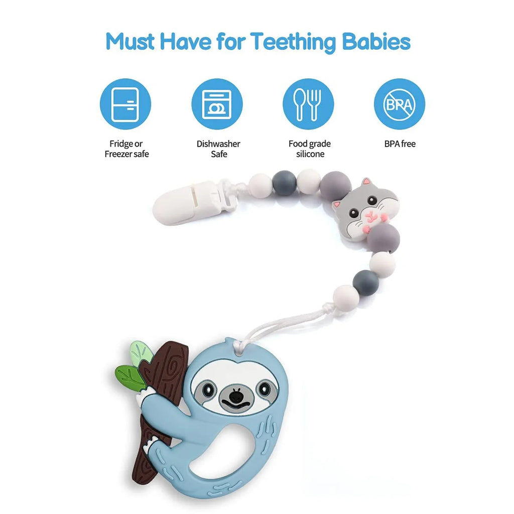 Silicone Baby Teething Toys with Pacifier Clip Holder Set F596