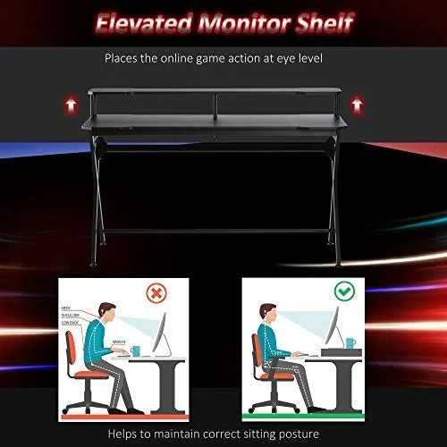 55 Inch Black Gaming Desk with Monitor Stand T365
