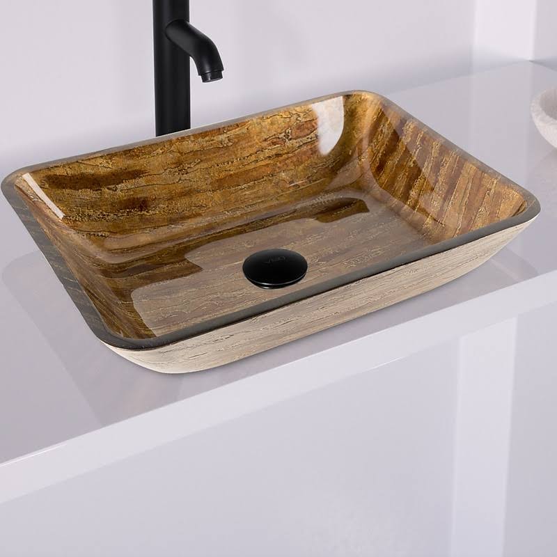 Amber Sunset Glass Rectangular Vessel Bathroom Sink N157891