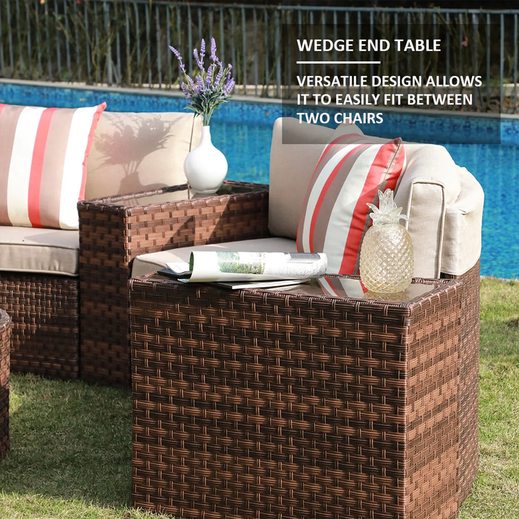 Brown 7-Piece PE Wicker Curved Sectional Sofa Set with Coffee Table Q1261