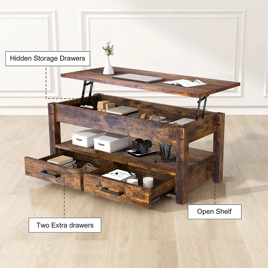 23 In Lift Top Coffee Table with 2 Drawers, Brown N223