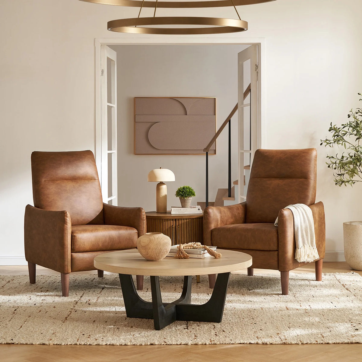 Pecan Brown Faux Leather Recliner H49566
