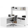 L Shaped Computer Desk with Hutch in White F4329
