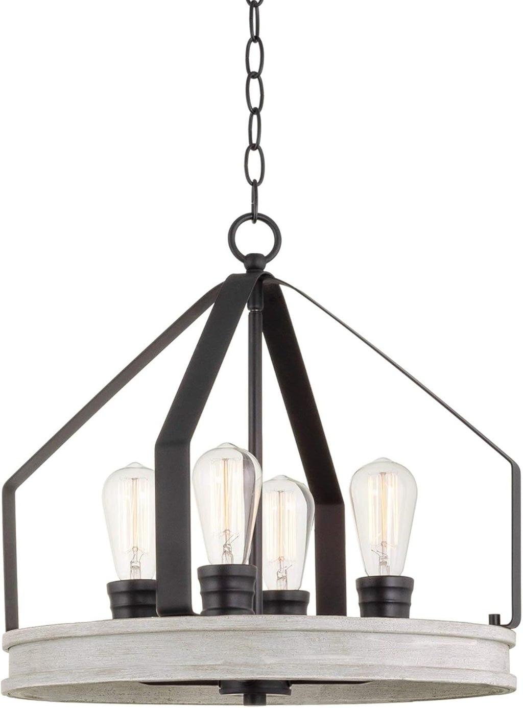 White Birch Wood Style Black Finish 4-Light Farmhouse Pendant Light Z4568