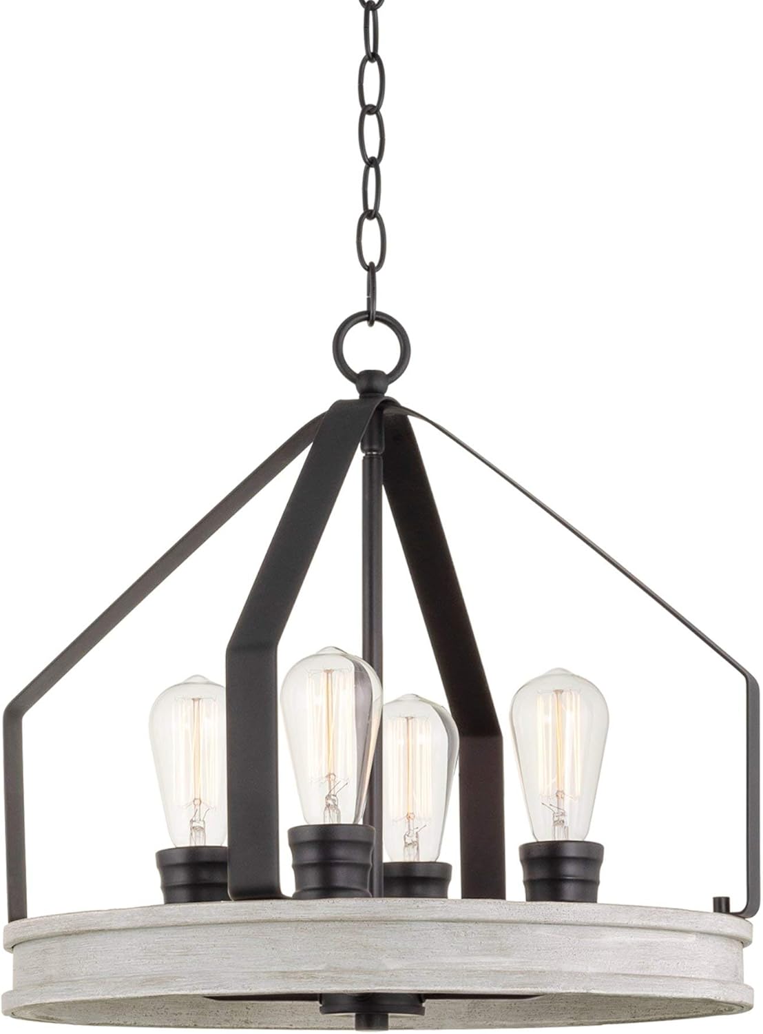 White Birch Wood Style Black Finish 4-Light Farmhouse Pendant Light Z4568