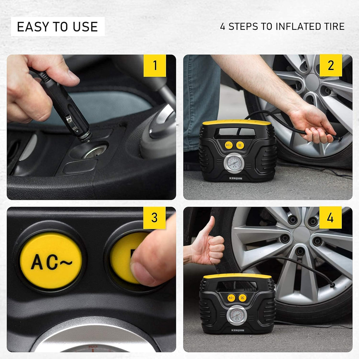 Portable Air Compressor 12V DC 110V AC 100 PSI Tire Inflator U672