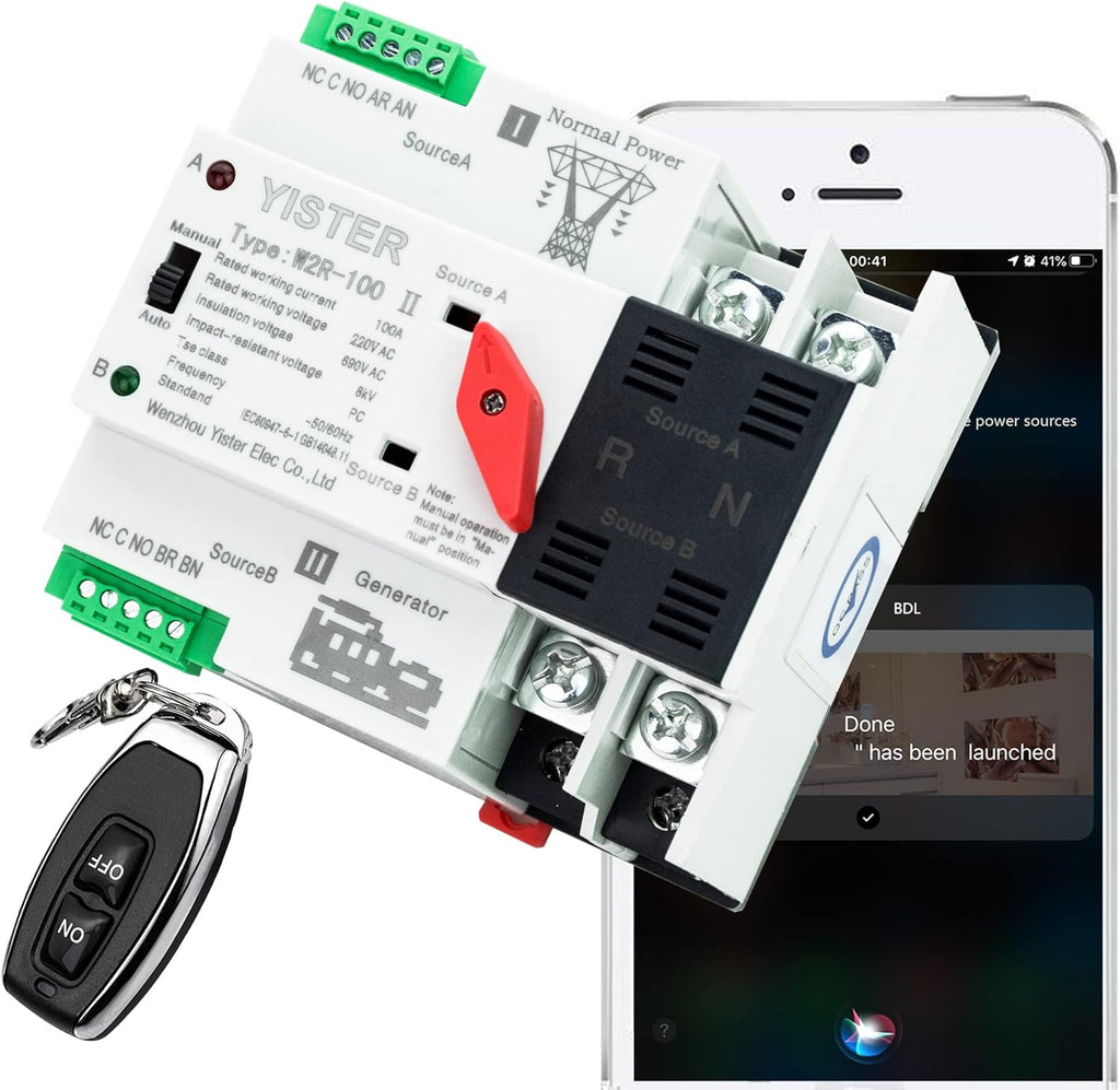 WiFi RF433 Remote Control 2P Dual Power Automatic Transfer Switch 16-100A Din Rail Mounted I350042