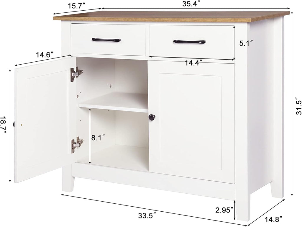 Ivory White Kitchen Sideboard Buffet Storage Cabinet with 2 Drawers P461269