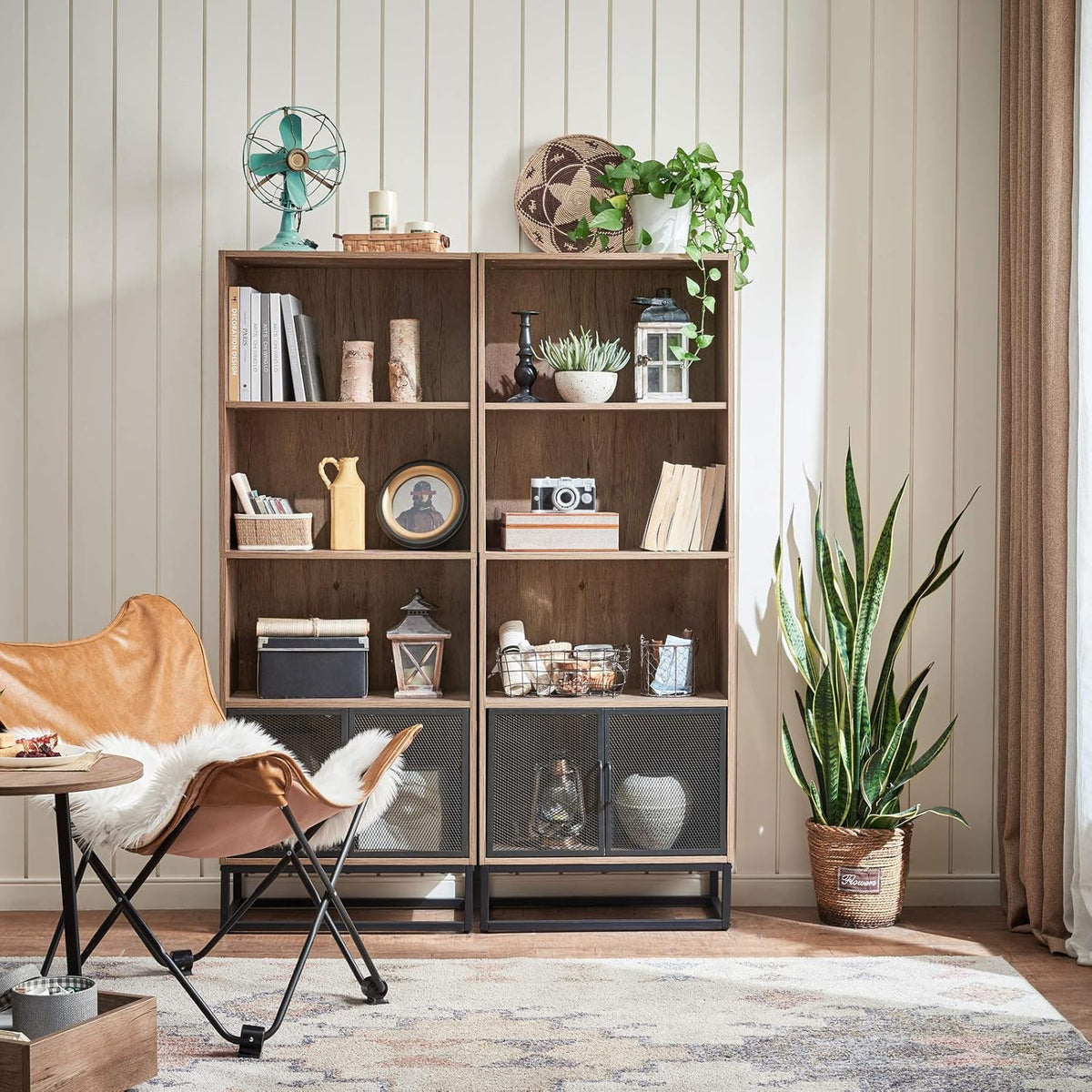 Wood 4-Tier Bookshelf with 4 Display Cases J119