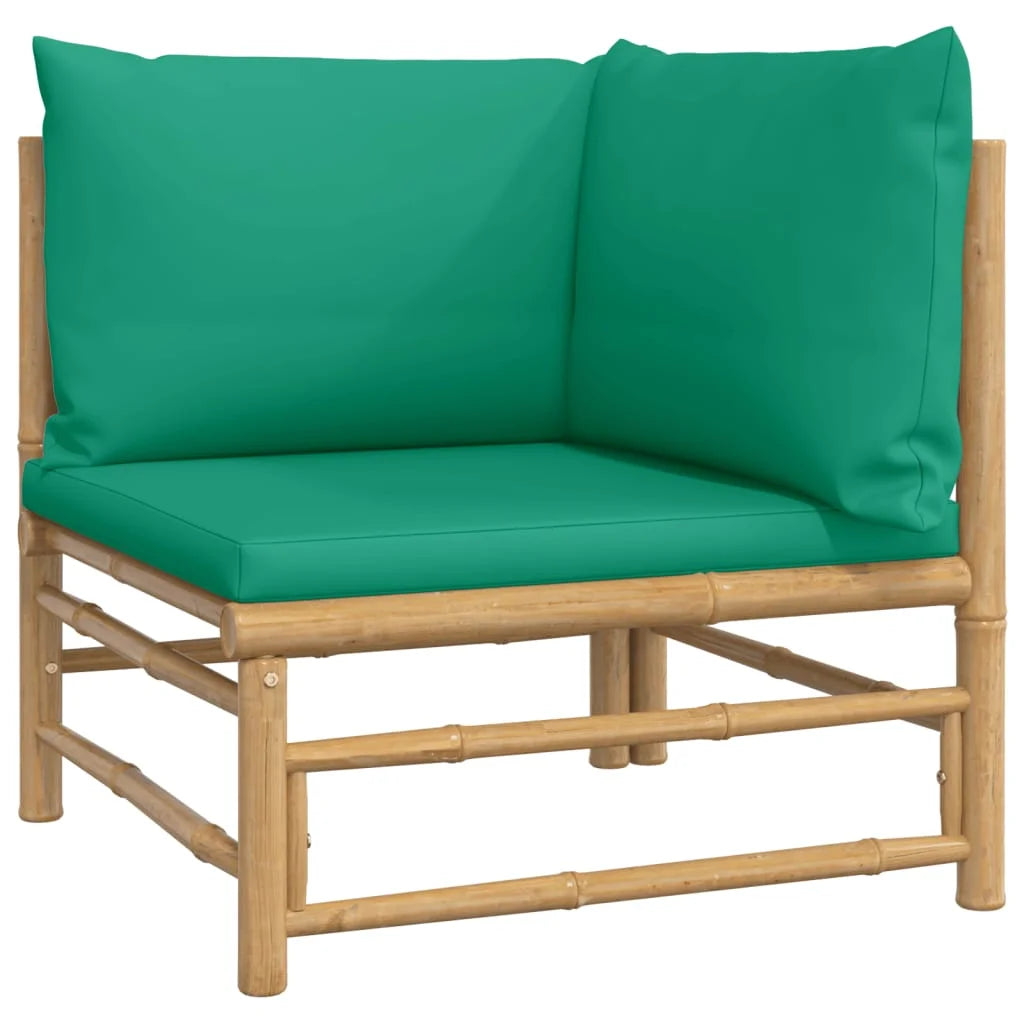 Bamboo Patio Corner Sofa with Green Cushions X849