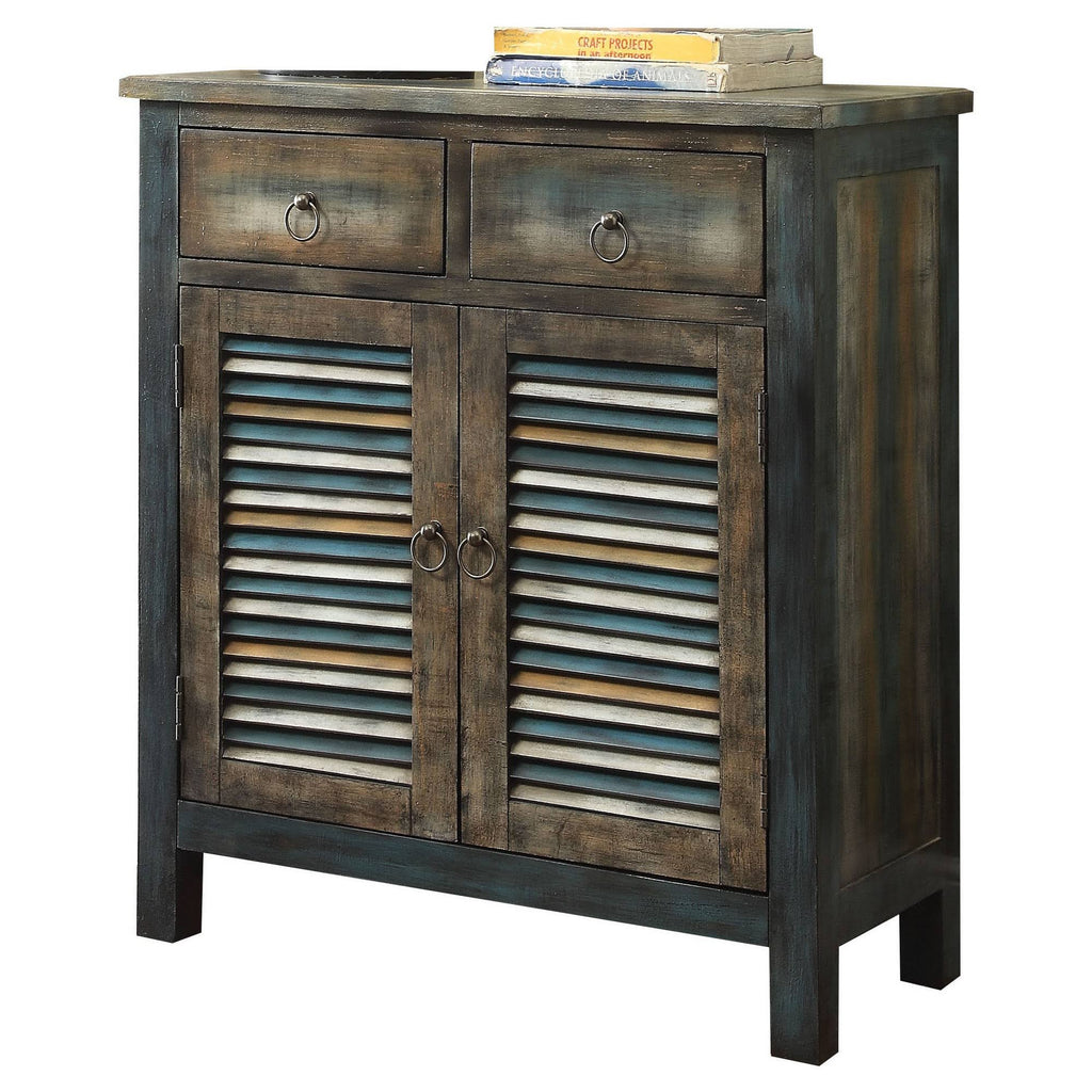 Oak Brown Teal Console Table Y88205
